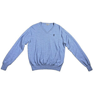 Peter Millar Sweater Men's L Blue 100% Merino Wool V Neck Golf Pullover